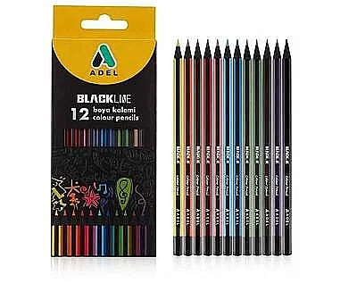 Adel Blackline Karton Kutu Kuru Boya Kalemi 12 Renk Tam Boy - Adel
