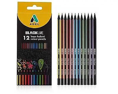 Adel Blackline Karton Kutu Kuru Boya Kalemi 12 Renk Tam Boy - 1