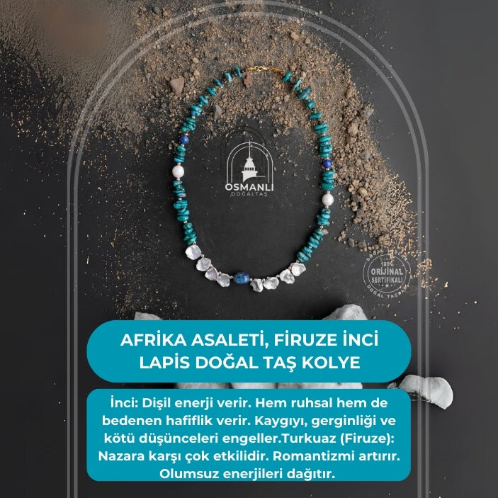 Afrika Asaleti, Firuze İnci Lapis Doğal Taş Kolye - 2