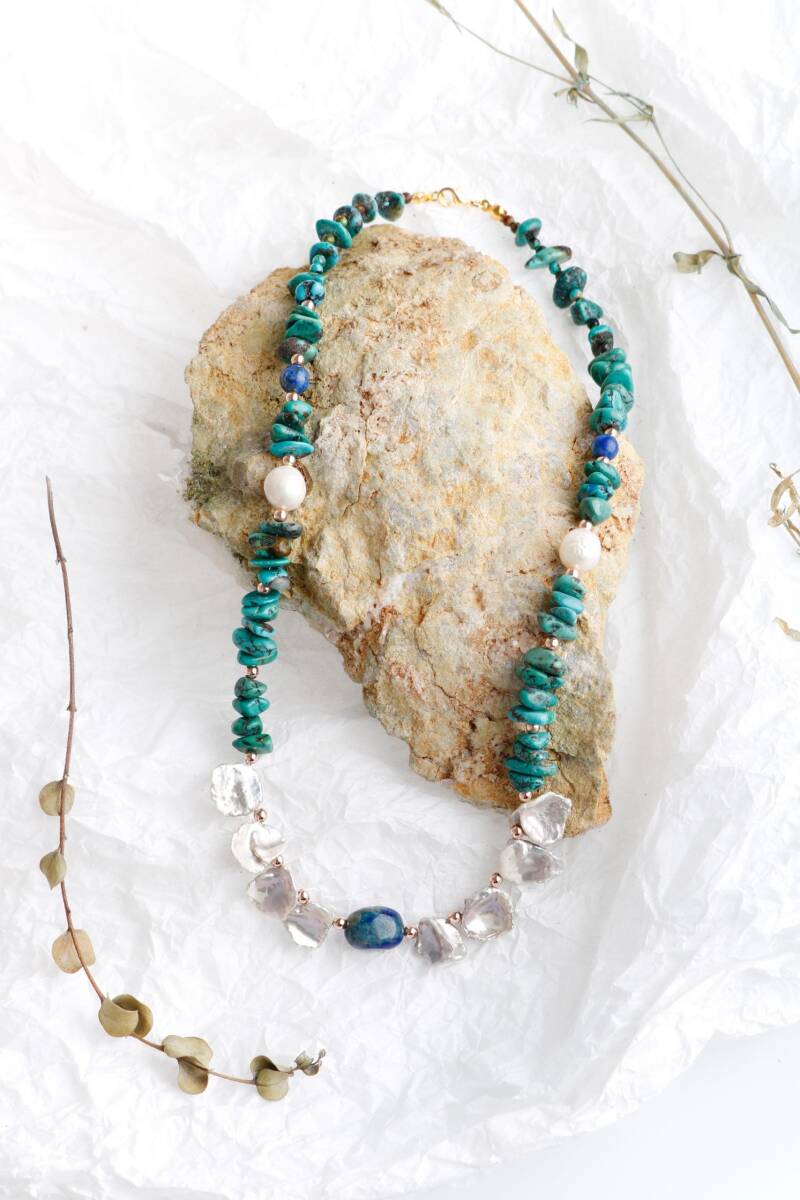 Afrika Asaleti, Firuze İnci Lapis Doğal Taş Kolye - 3