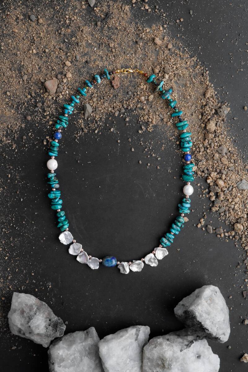 Afrika Asaleti, Firuze İnci Lapis Doğal Taş Kolye - 4