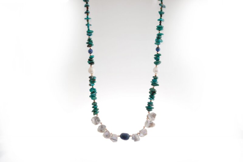 Afrika Asaleti, Firuze İnci Lapis Doğal Taş Kolye - 5