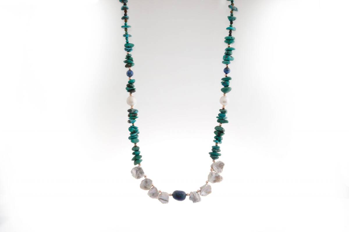 Afrika Asaleti, Firuze İnci Lapis Doğal Taş Kolye - 5