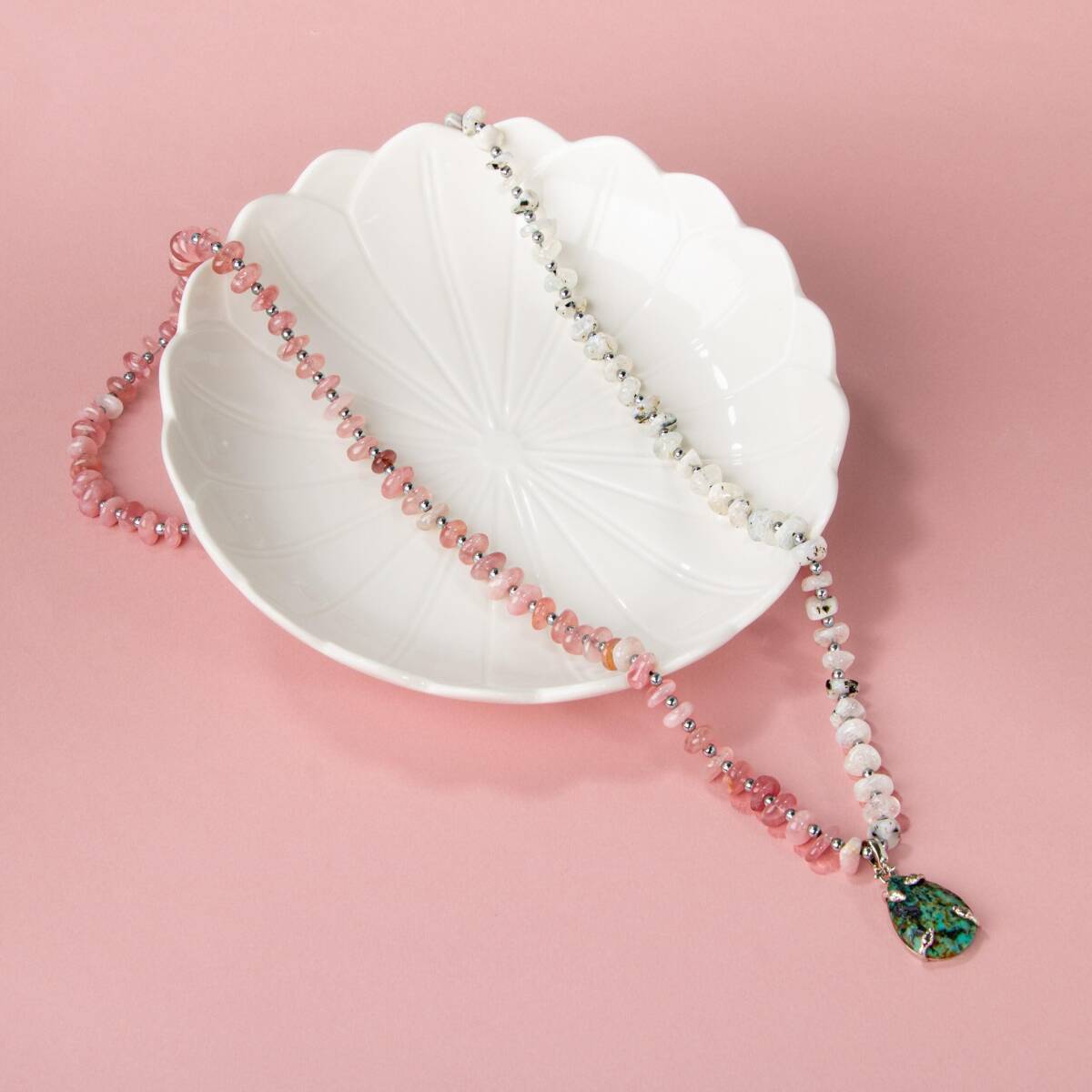 Afrika Turkuaz-Pembe Kuvars-Ay Taşı Doğal Taş Kolye - 2