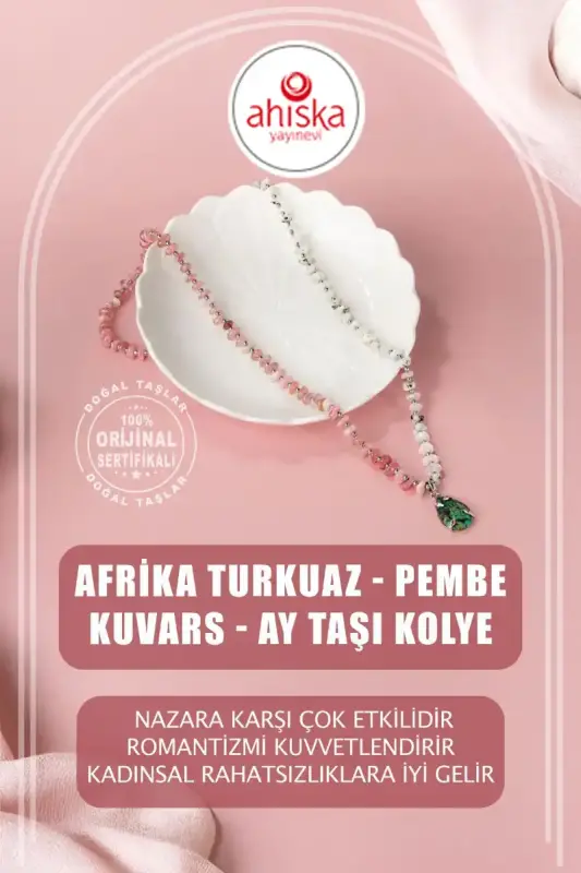 Afrika Turkuaz-Pembe Kuvars-Ay Taşı Doğal Taş Kolye - 1