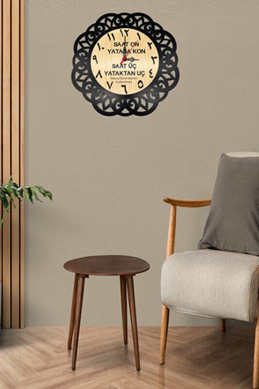 Ahşap Çerçeveli Duvar Saati Arapça Saat On 40x40Cm - Bemenda