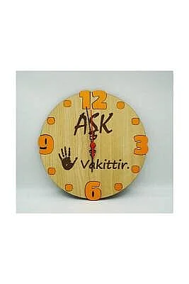 Ahşap Duvar Saati Aşk 5 Vakittir 24x24Cm - 3