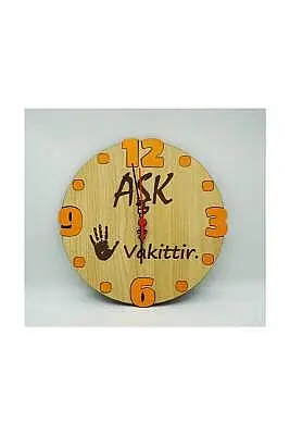 Ahşap Duvar Saati Aşk 5 Vakittir 24x24Cm - 3