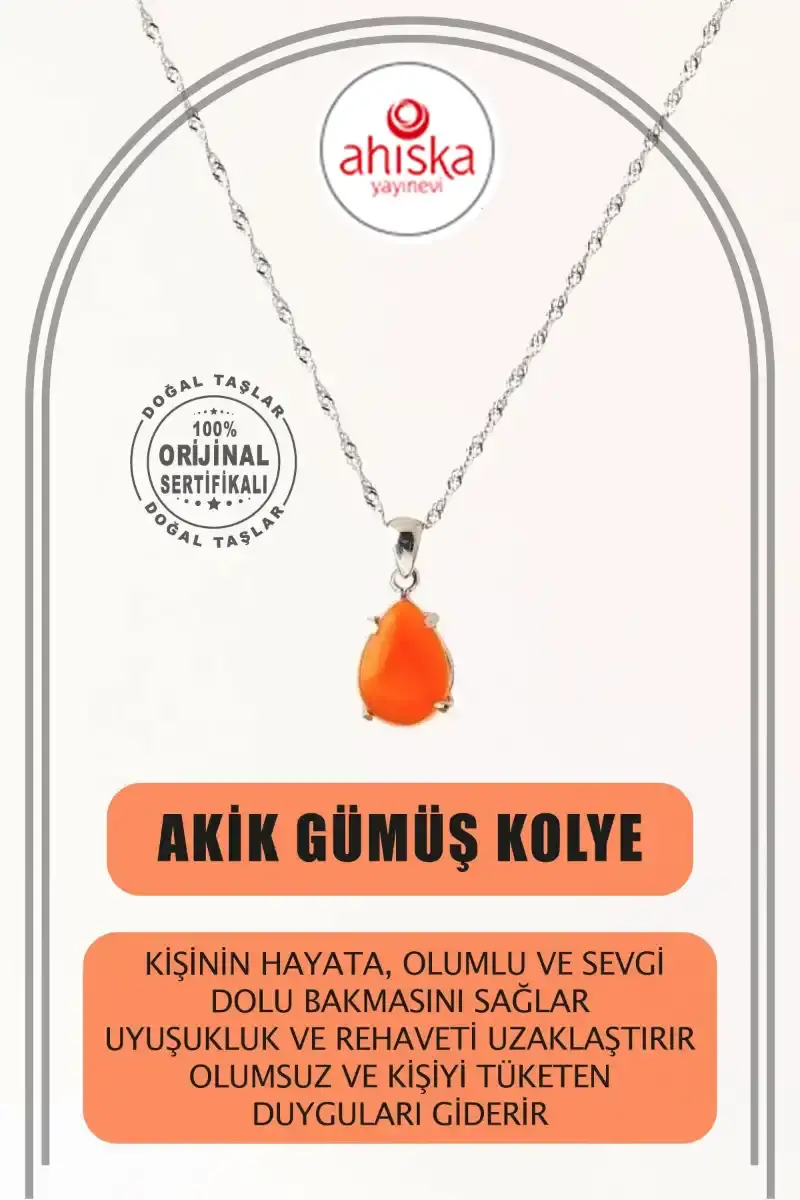 Akik Doğal Taş Kolye, Gümüş Zincir