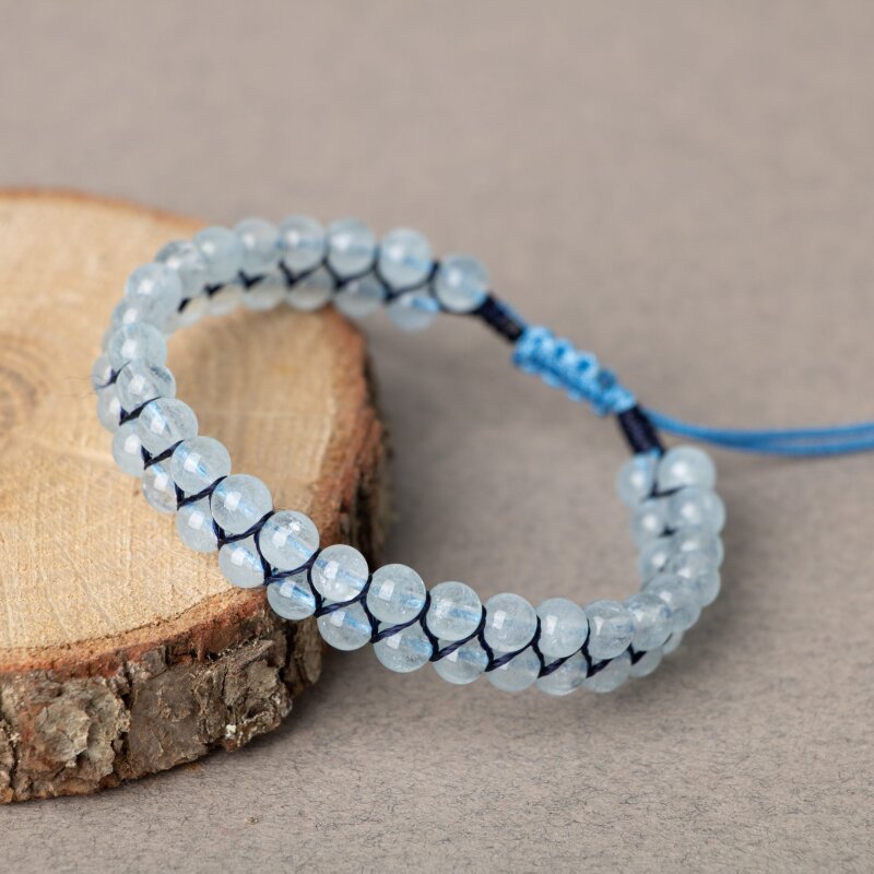 Akuamarin 4mm Çift Sıra Doğal Taş Bileklik - Doğal Taş