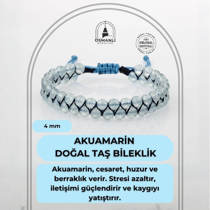 Akuamarin 4mm Çift Sıra Doğal Taş Bileklik - 2