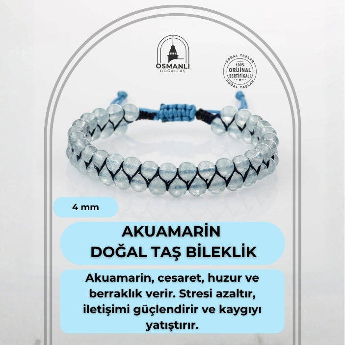 Akuamarin 4mm Çift Sıra Doğal Taş Bileklik - 2