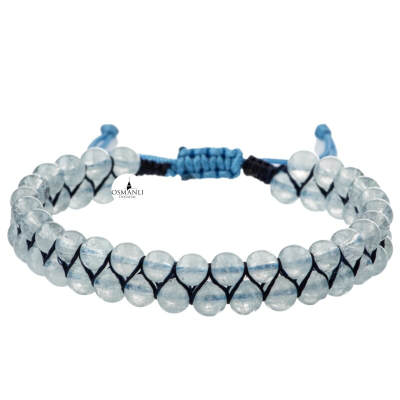 Akuamarin 4mm Çift Sıra Doğal Taş Bileklik - 3