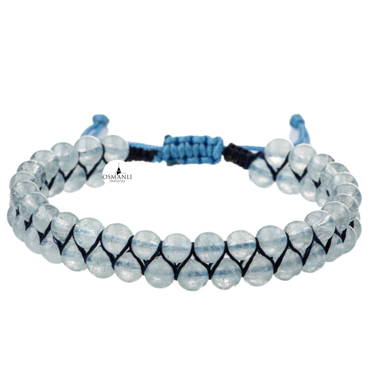 Akuamarin 4mm Çift Sıra Doğal Taş Bileklik - 3