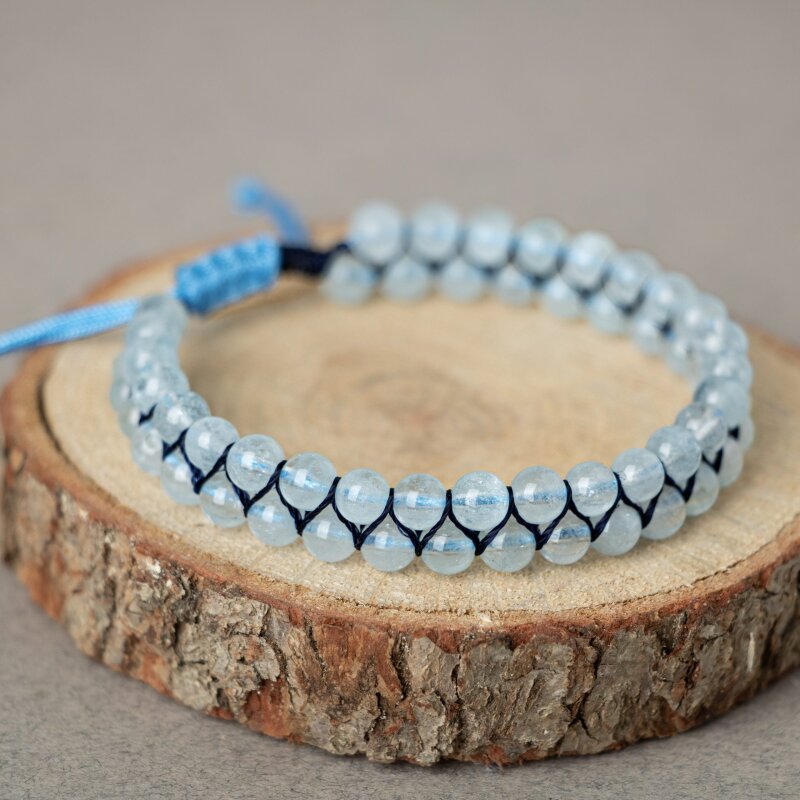 Akuamarin 4mm Çift Sıra Doğal Taş Bileklik - 4