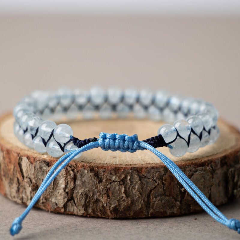 Akuamarin 4mm Çift Sıra Doğal Taş Bileklik - 5