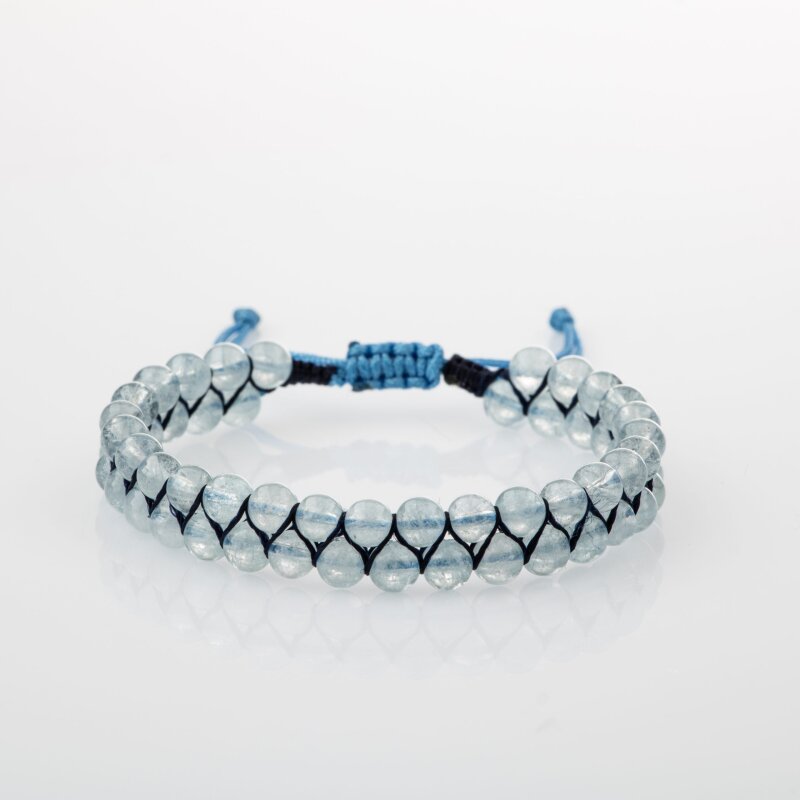 Akuamarin 4mm Çift Sıra Doğal Taş Bileklik - 6