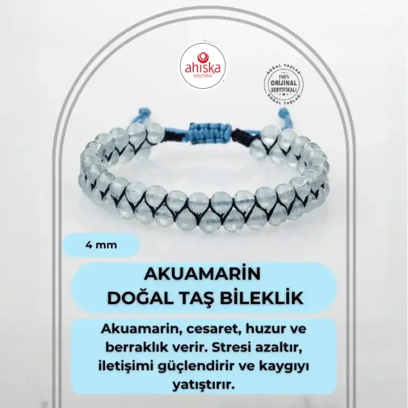 Akuamarin 4mm Çift Sıra Doğal Taş Bileklik