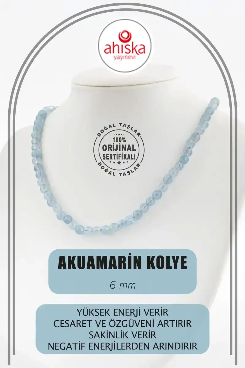 Akuamarin 6 mm Dizi Doğal Taş Kolye