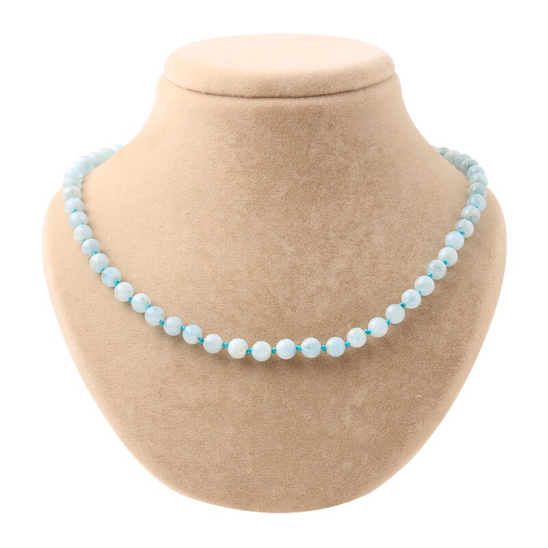 Akuamarin 6 mm Düğümlü Doğal Taş Kolye - 3