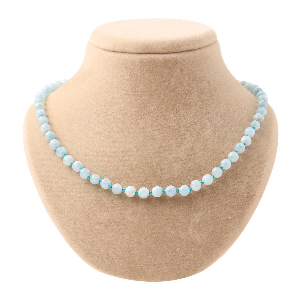 Akuamarin 6 mm Düğümlü Doğal Taş Kolye - 3