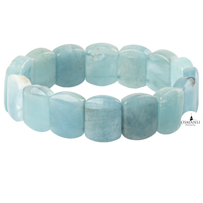 Akuamarin Doğal Taş Kare Kesim Geniş Kesim Bileklik - 3