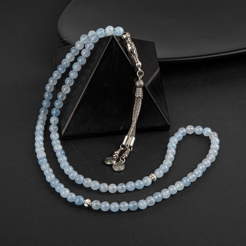 Akuamarin Doğal Taş Tesbih 99luk - 6mm - 4