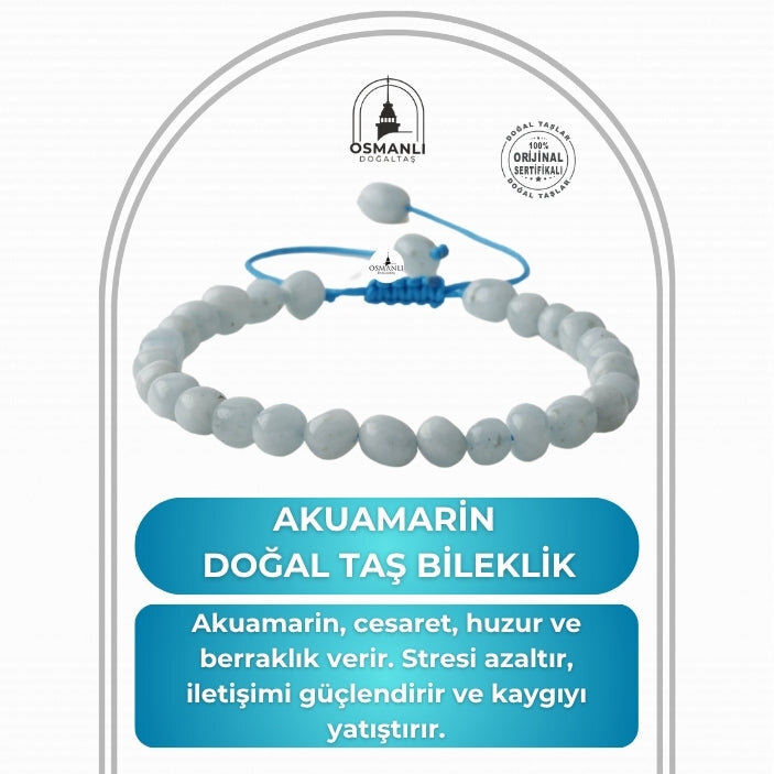 Akuamarin Natürel Kesim Doğal Taş Bileklik - 2