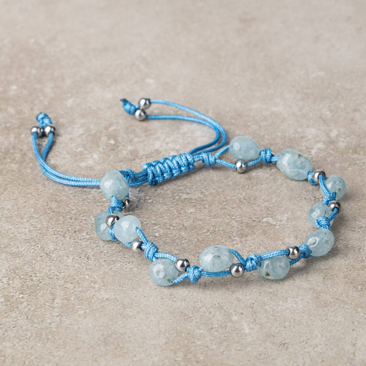 Akuamarin Natürel Kesim Doğal Taş Makrome Bileklik - 3