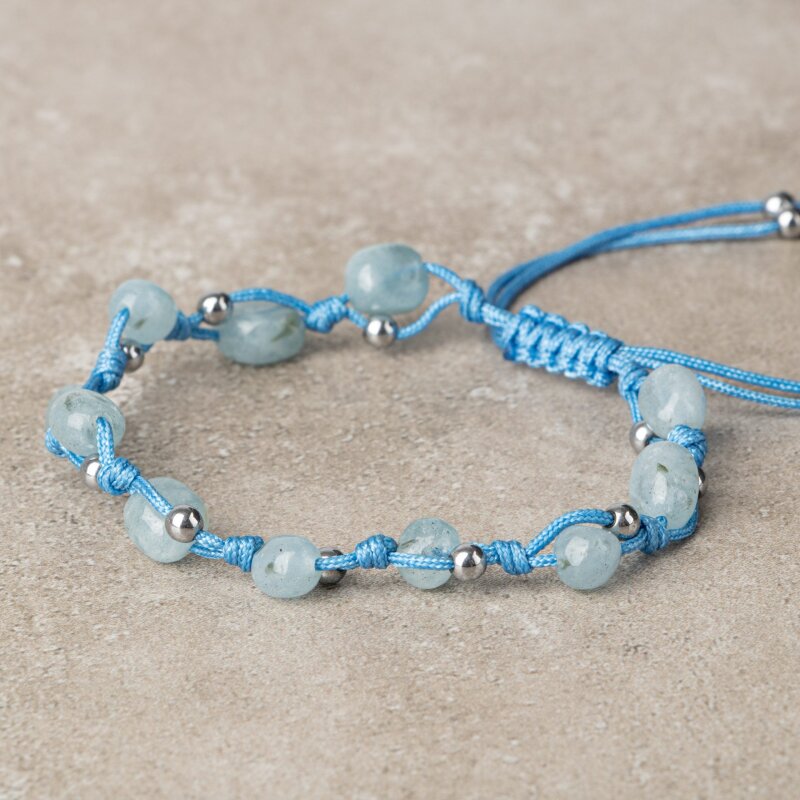 Akuamarin Natürel Kesim Doğal Taş Makrome Bileklik - 4