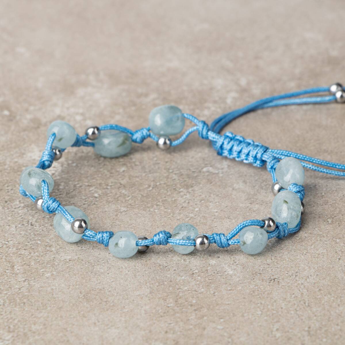 Akuamarin Natürel Kesim Doğal Taş Makrome Bileklik - 4