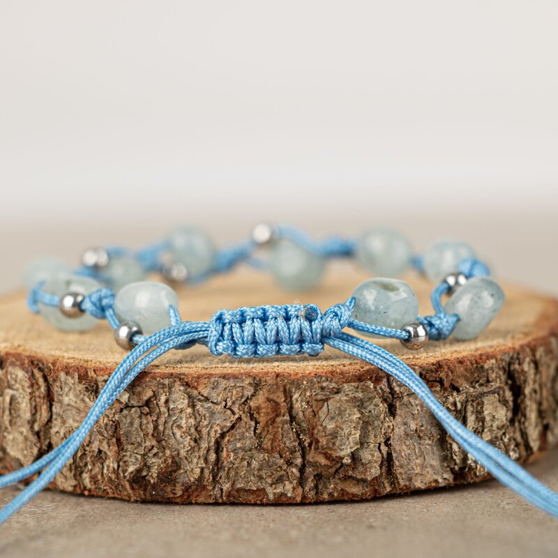 Akuamarin Natürel Kesim Doğal Taş Makrome Bileklik - 5