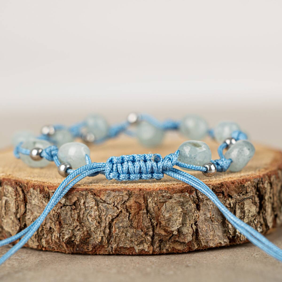 Akuamarin Natürel Kesim Doğal Taş Makrome Bileklik - 5