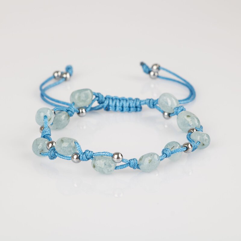 Akuamarin Natürel Kesim Doğal Taş Makrome Bileklik - 6