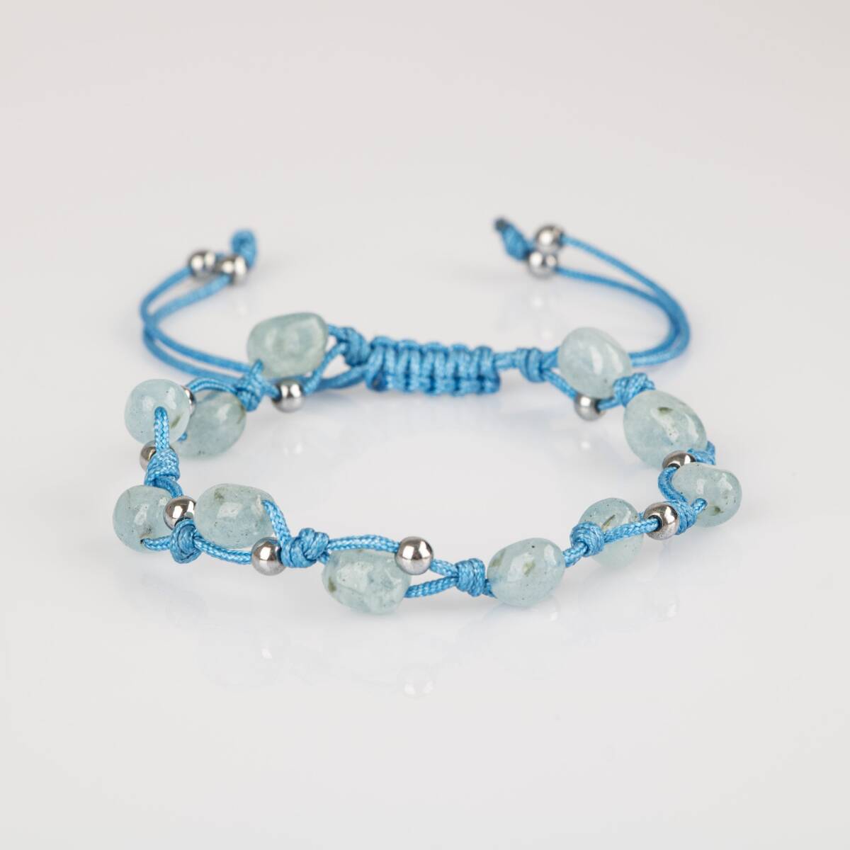 Akuamarin Natürel Kesim Doğal Taş Makrome Bileklik - 6