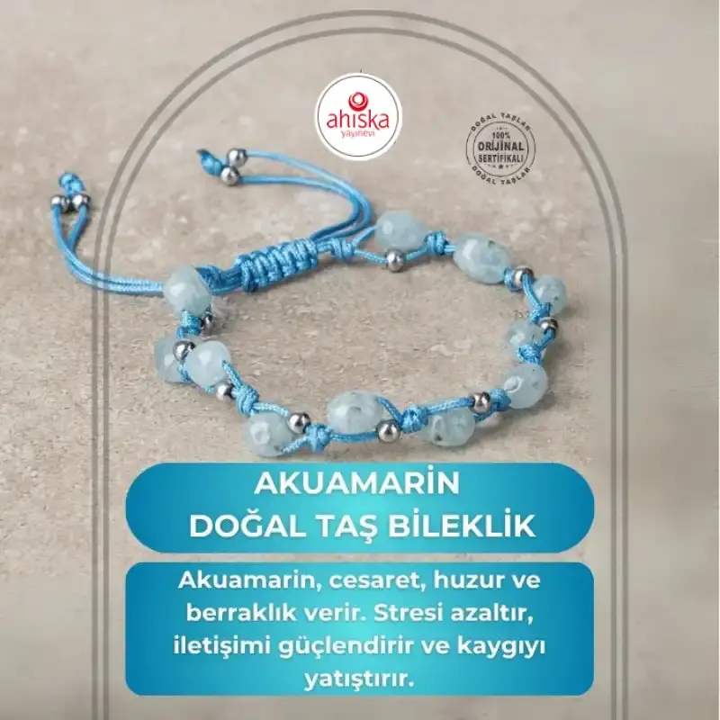 Akuamarin Natürel Kesim Doğal Taş Makrome Bileklik