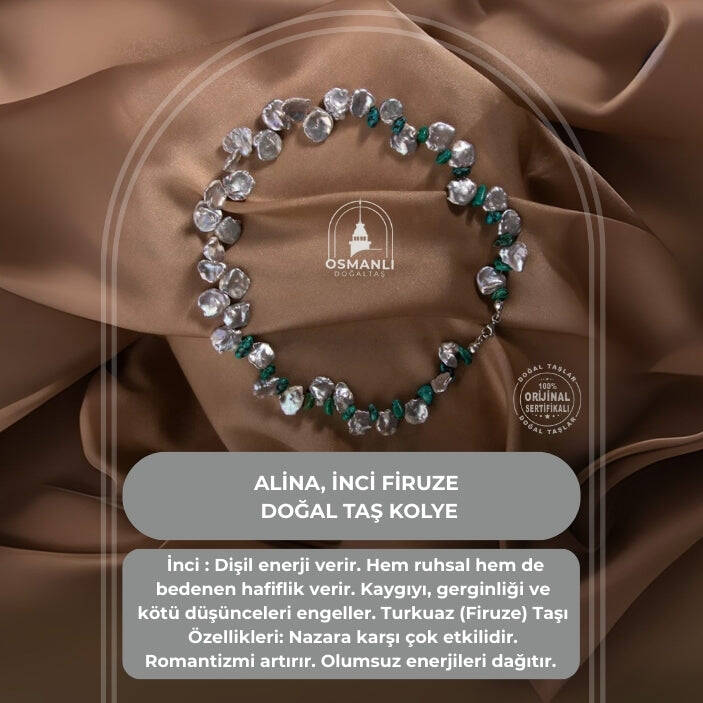 Alina, İnci Firuze Doğal Taş Kolye - 2