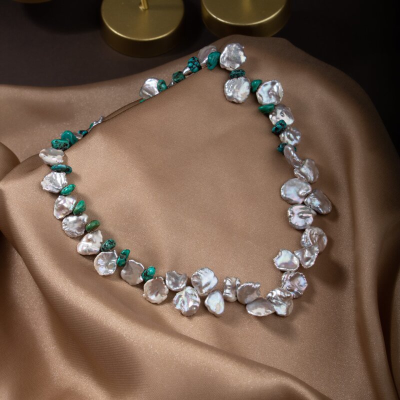 Alina, İnci Firuze Doğal Taş Kolye - 3