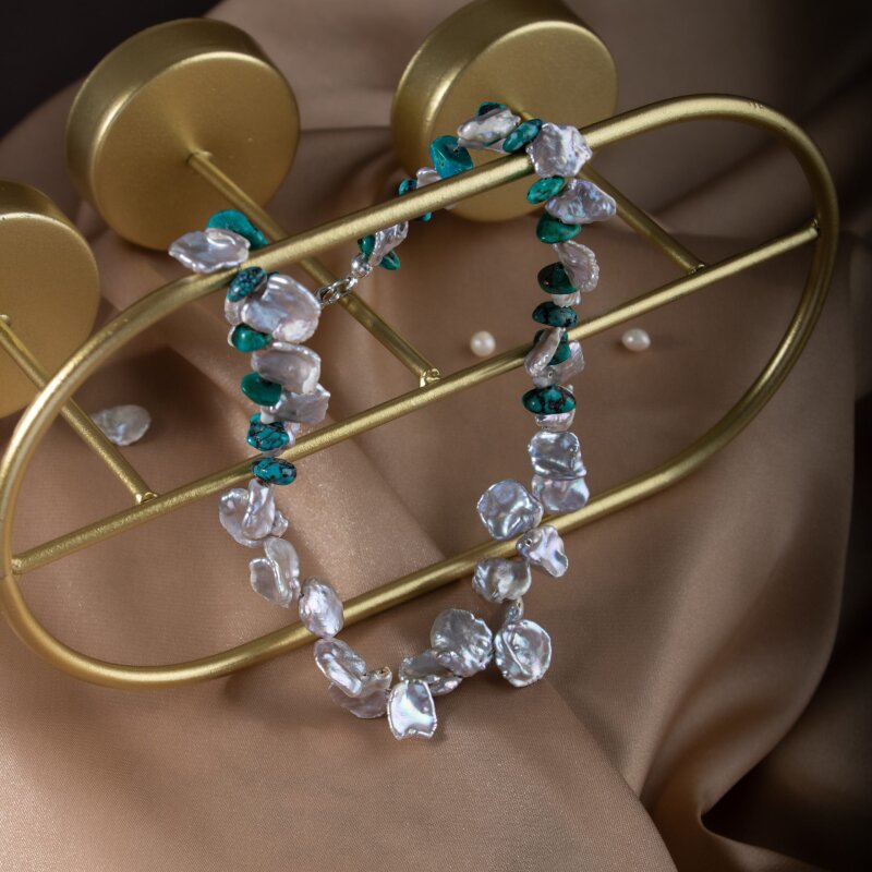 Alina, İnci Firuze Doğal Taş Kolye - 4