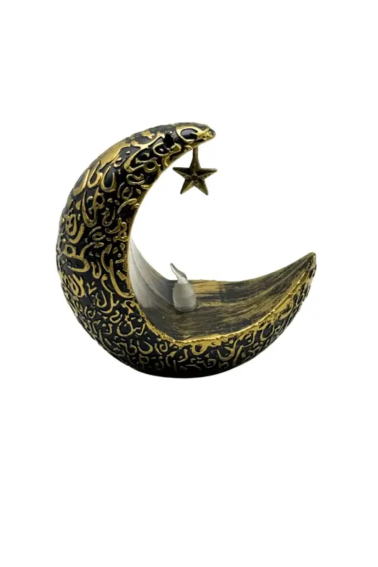 Altın Rengi Ay Yıldız Figürlü Pilli Işıklı Masaüstü Dekoratif Süs - 1