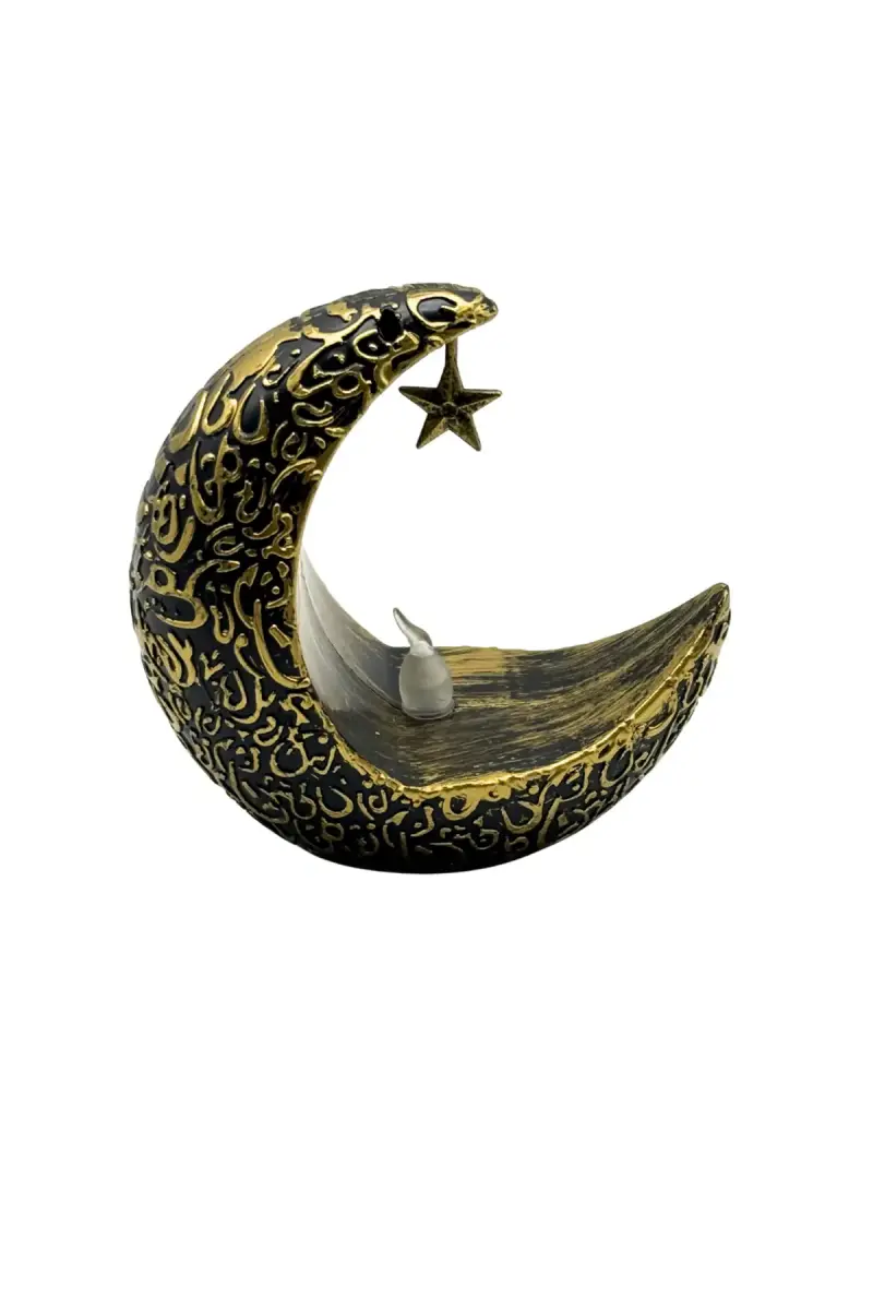 Altın Rengi Ay Yıldız Figürlü Pilli Işıklı Masaüstü Dekoratif Süs - 1