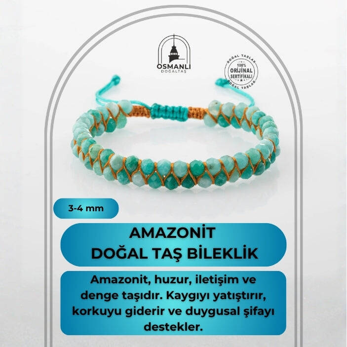 Amazonit 3-4mm Çift Sıra Doğal Taş Bileklik - 2