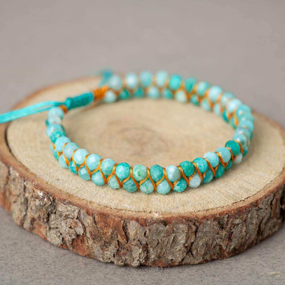 Amazonit 3-4mm Çift Sıra Doğal Taş Bileklik - 4