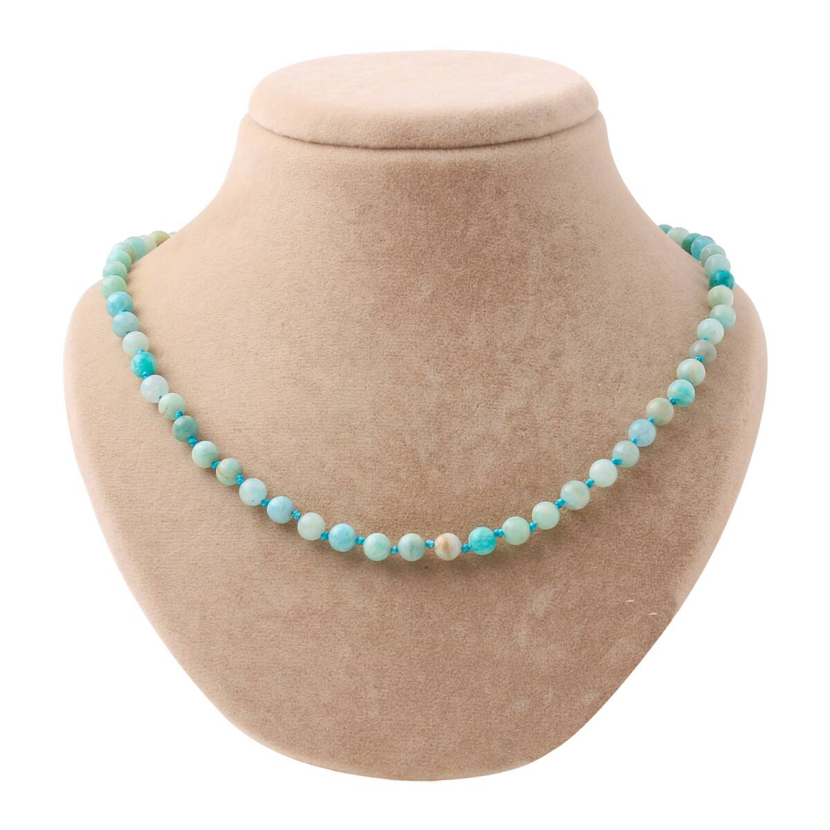 Amazonit 6 mm Düğümlü Doğal Taş Kolye - 1