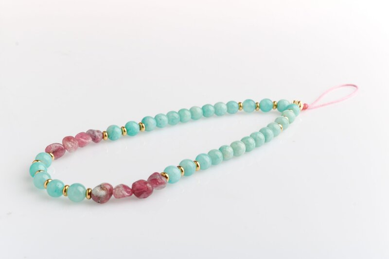 Amazonit, Turmalin Doğal Taş Telefon İpi - Doğal Taş