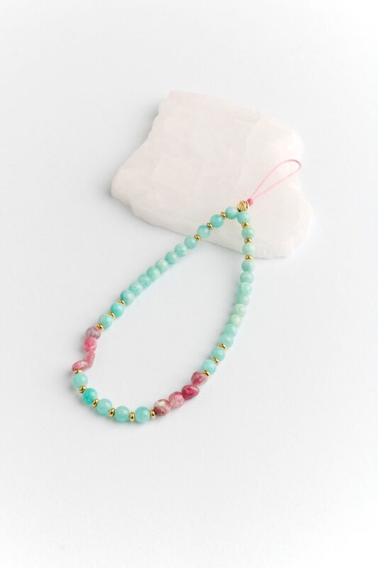 Amazonit, Turmalin Doğal Taş Telefon İpi - 2