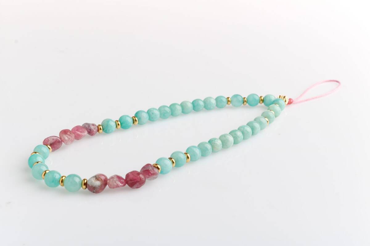 Amazonit, Turmalin Doğal Taş Telefon İpi - 3