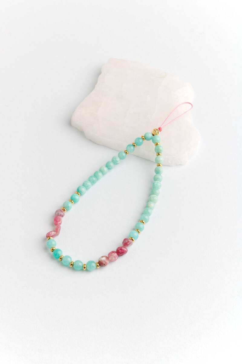 Amazonit, Turmalin Doğal Taş Telefon İpi - 4