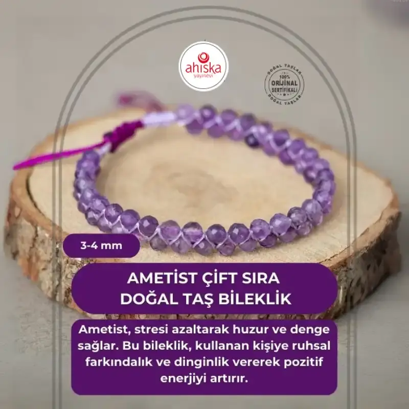 Ametist 3-4mm Çift Sıra Doğal Taş Bileklik