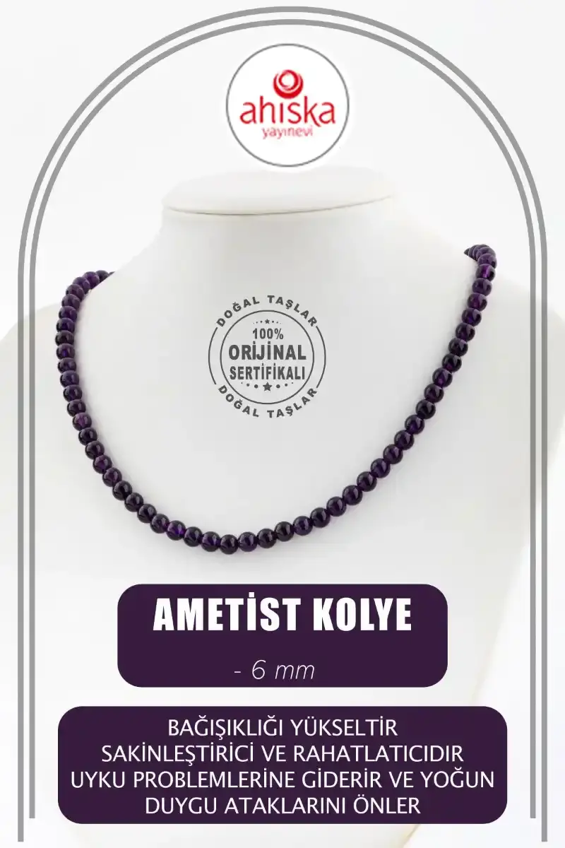 Ametist 6 mm Dizi Doğal Taş Kolye